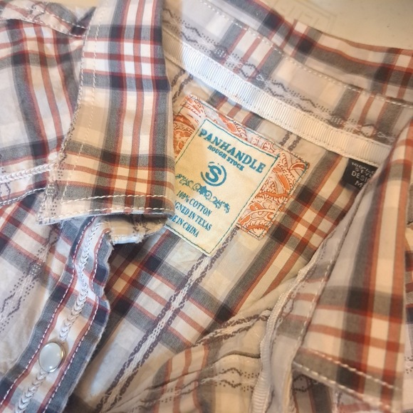 Panhandle Rough Stock Shirt Womens Size S Red White Plaid Pearl Snap Western - Picture 2 of 14